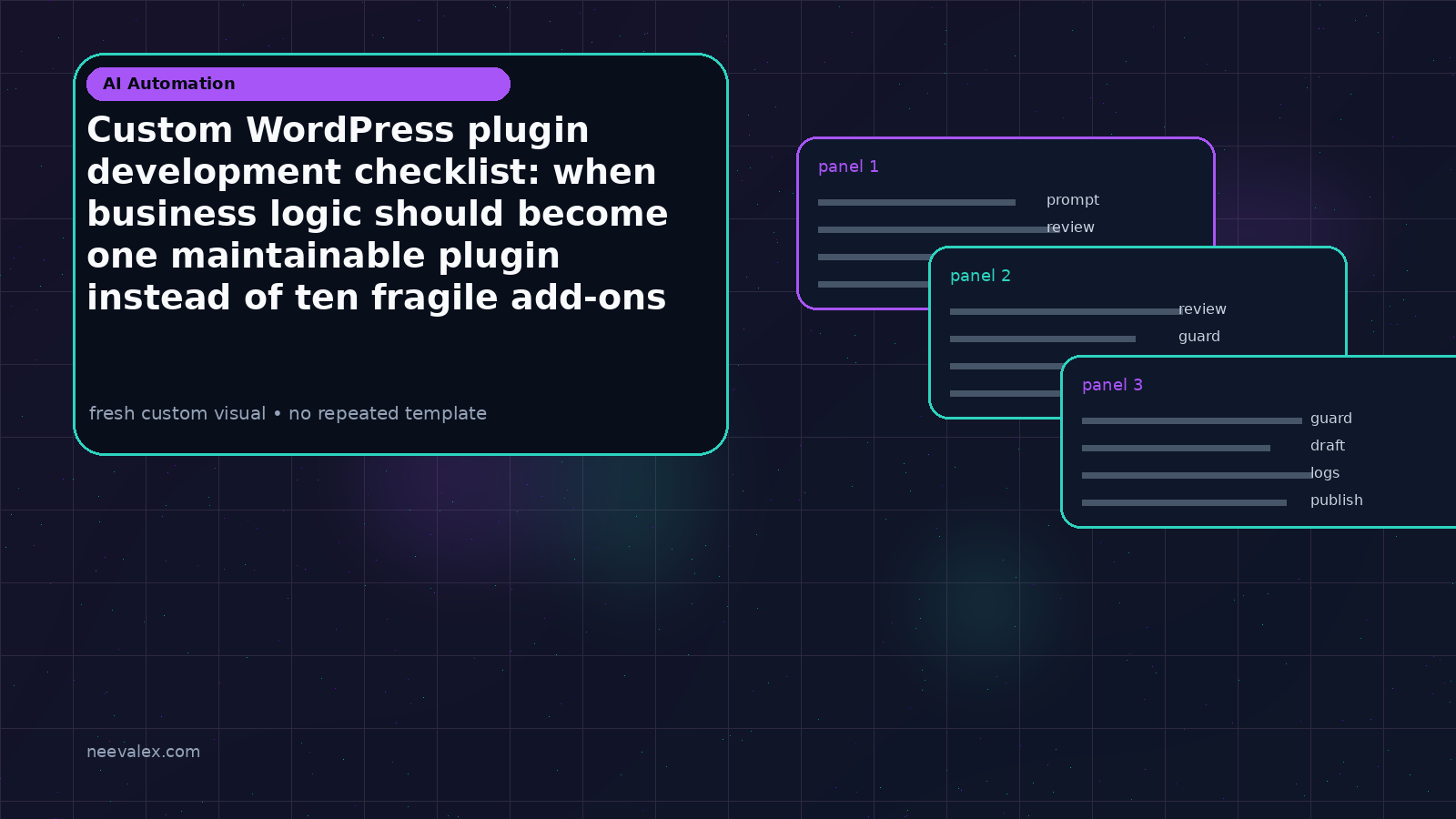 Main article image related to Custom WordPress plugin development checklist: when business logic should become one maintainable plugin instead of ten fragile add-ons