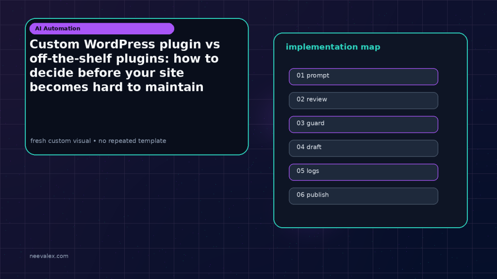 Generated visual related to Custom WordPress plugin vs off-the-shelf plugins: how to decide before your site becomes hard to maintain