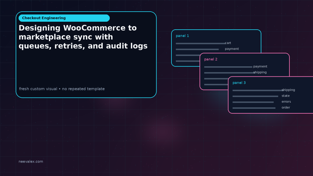 Generated visual related to Designing WooCommerce to marketplace sync with queues, retries, and audit logs