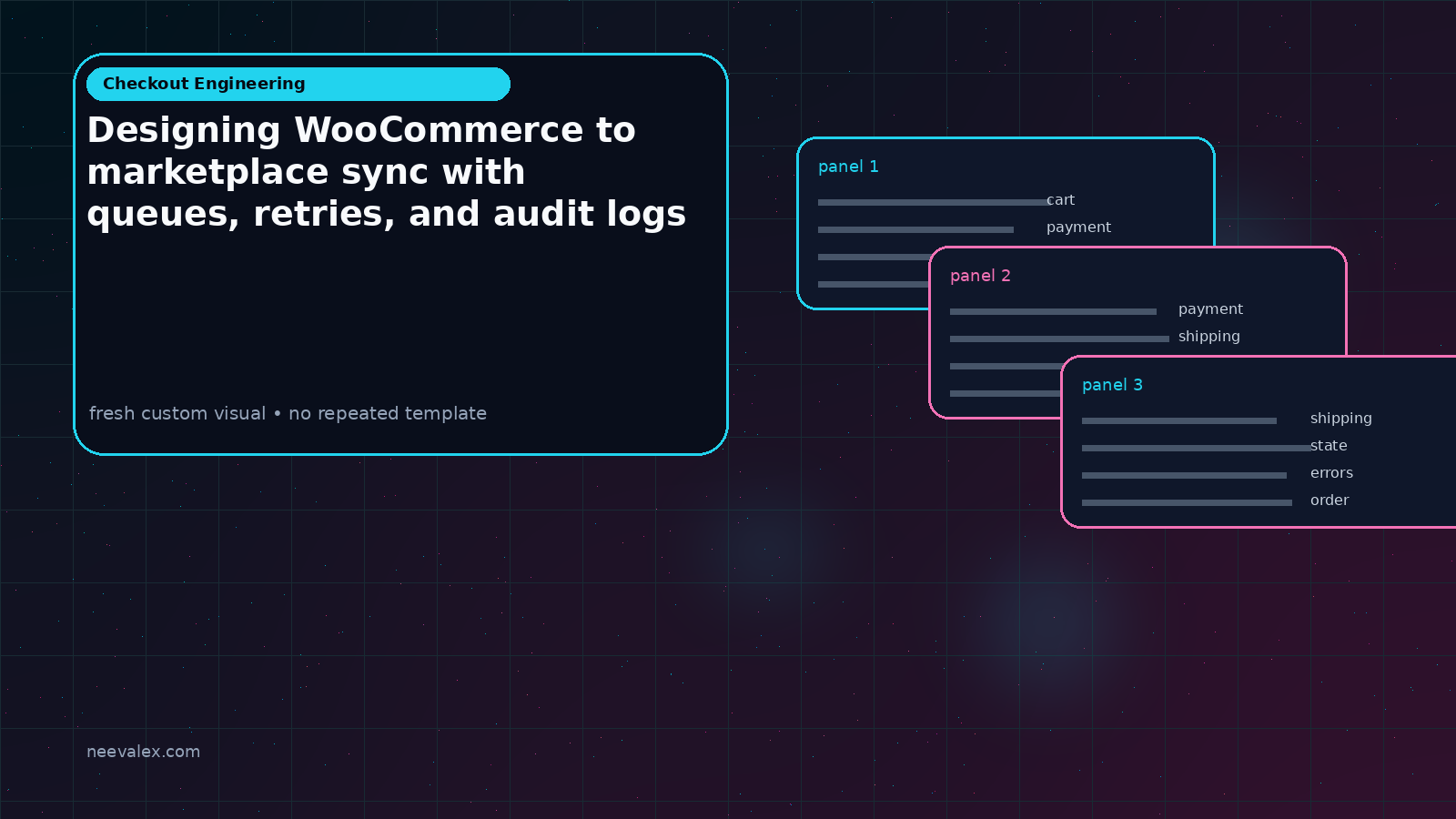 Visual example for Designing WooCommerce to marketplace sync with queues, retries, and audit logs
