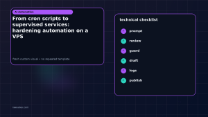 Generated visual related to From cron scripts to supervised services: hardening automation on a VPS