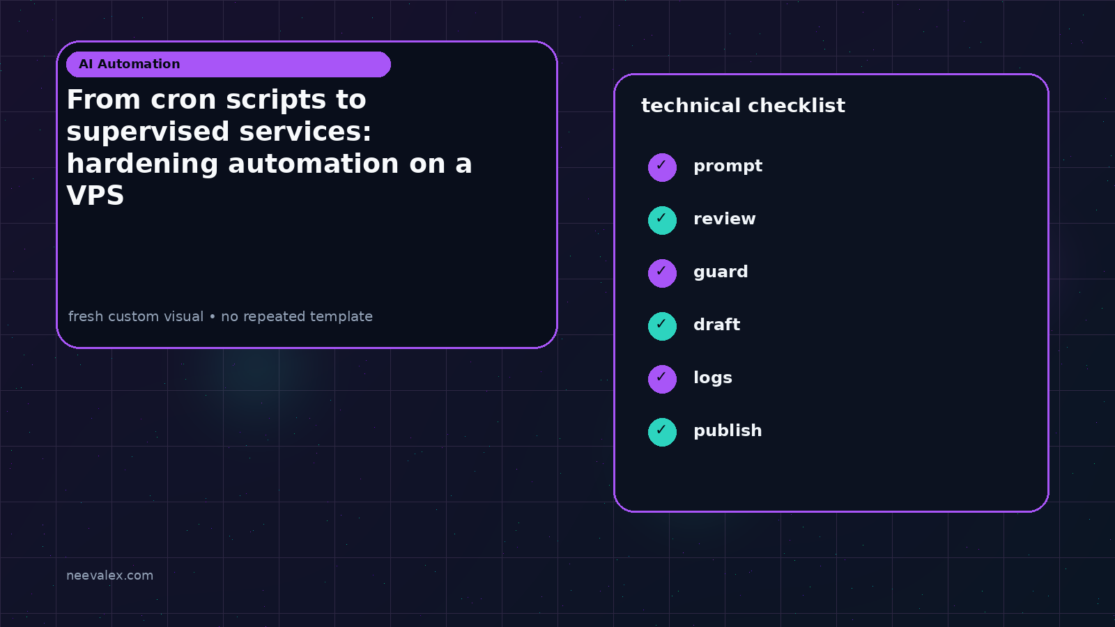 Visual example for From cron scripts to supervised services: hardening automation on a VPS