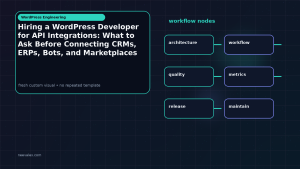 Generated visual related to Hiring a WordPress Developer for API Integrations: What to Ask Before Connecting CRMs, ERPs, Bots, and Marketplaces