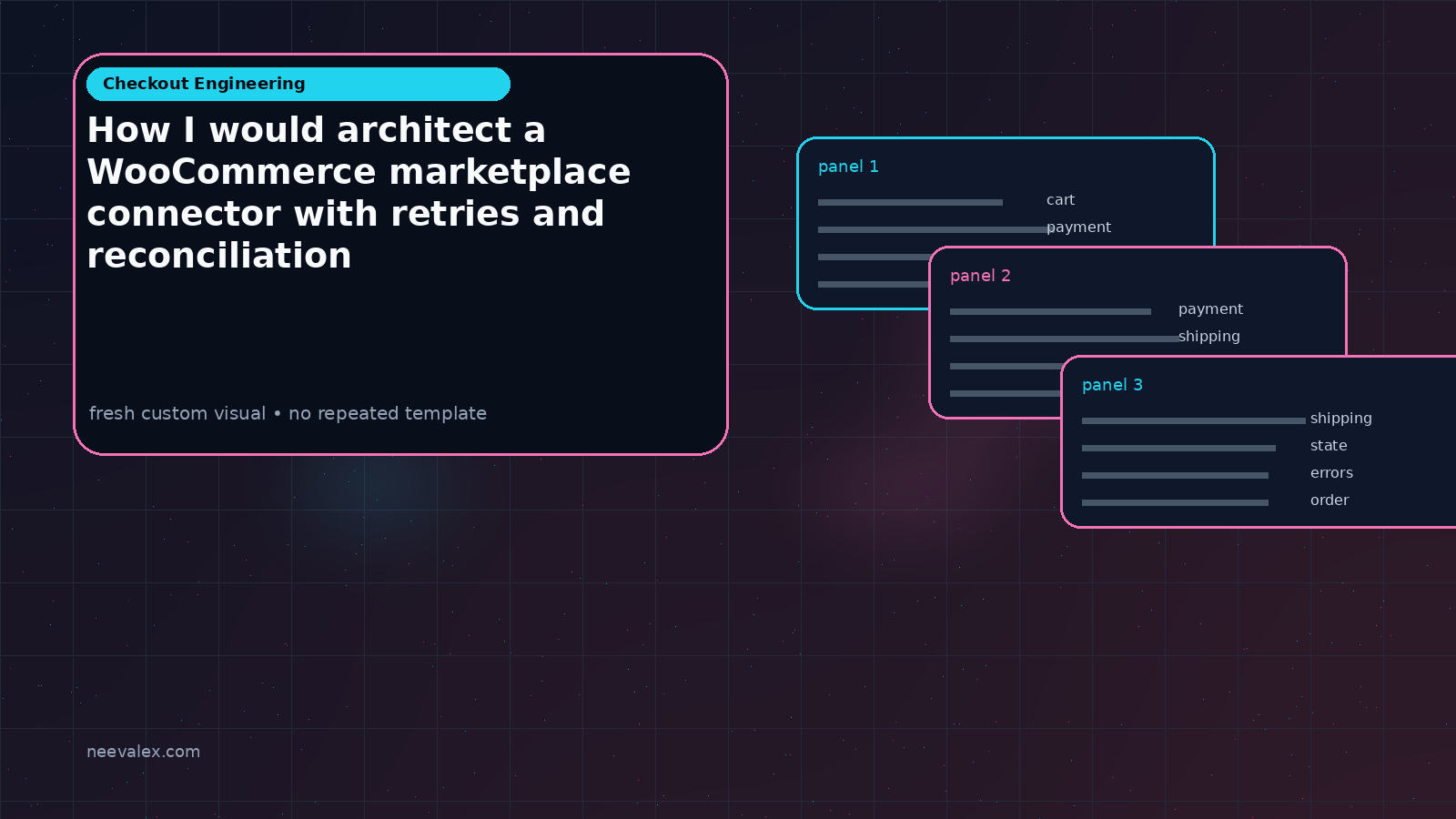 Visual example for How I would architect a WooCommerce marketplace connector with retries and reconciliation