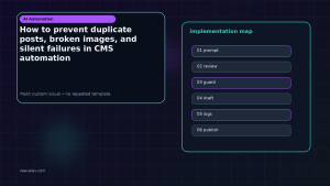 Generated visual related to How to prevent duplicate posts, broken images, and silent failures in CMS automation