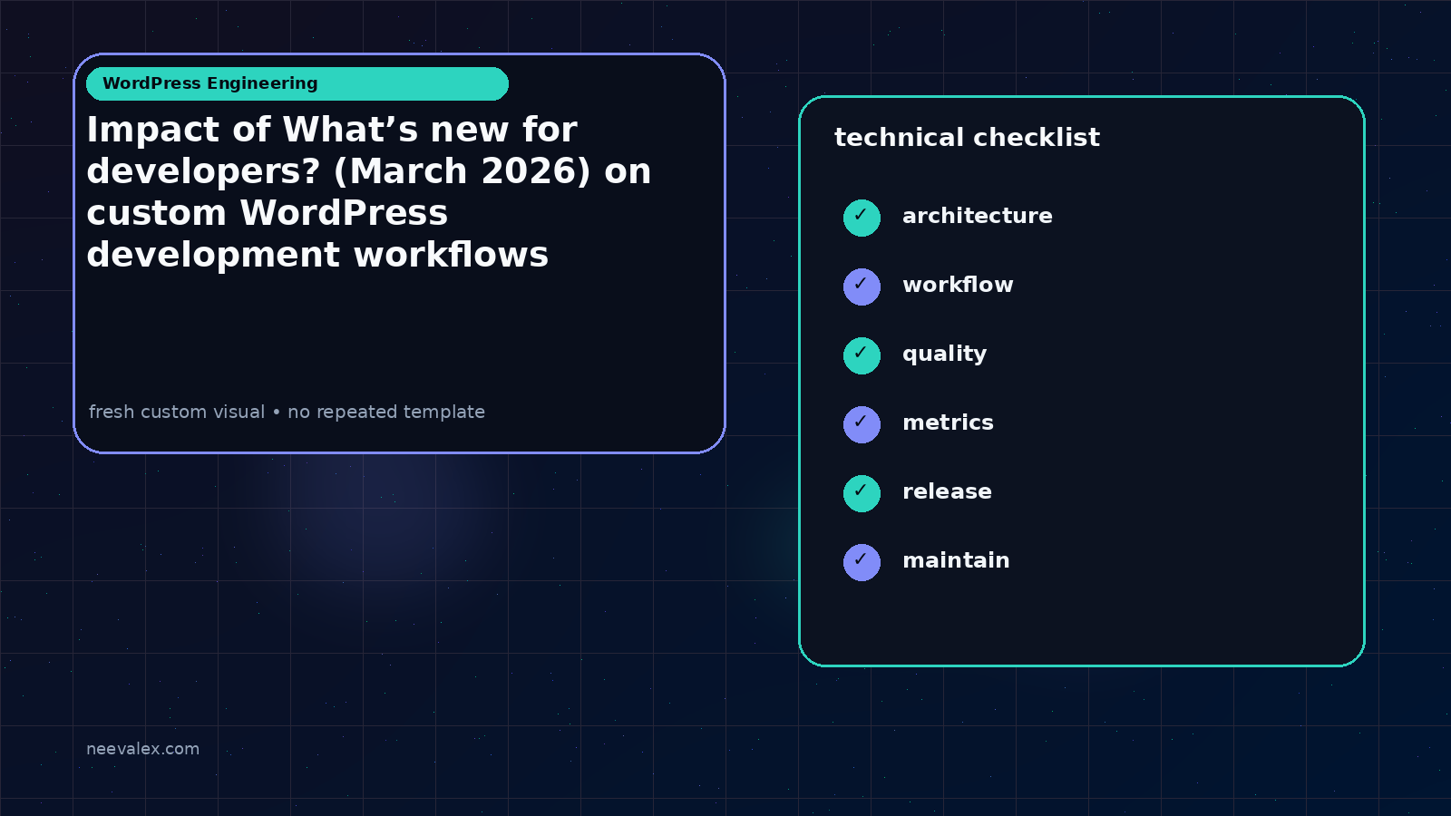 Visual example for Impact of What’s new for developers? (March 2026) on custom WordPress development workflows