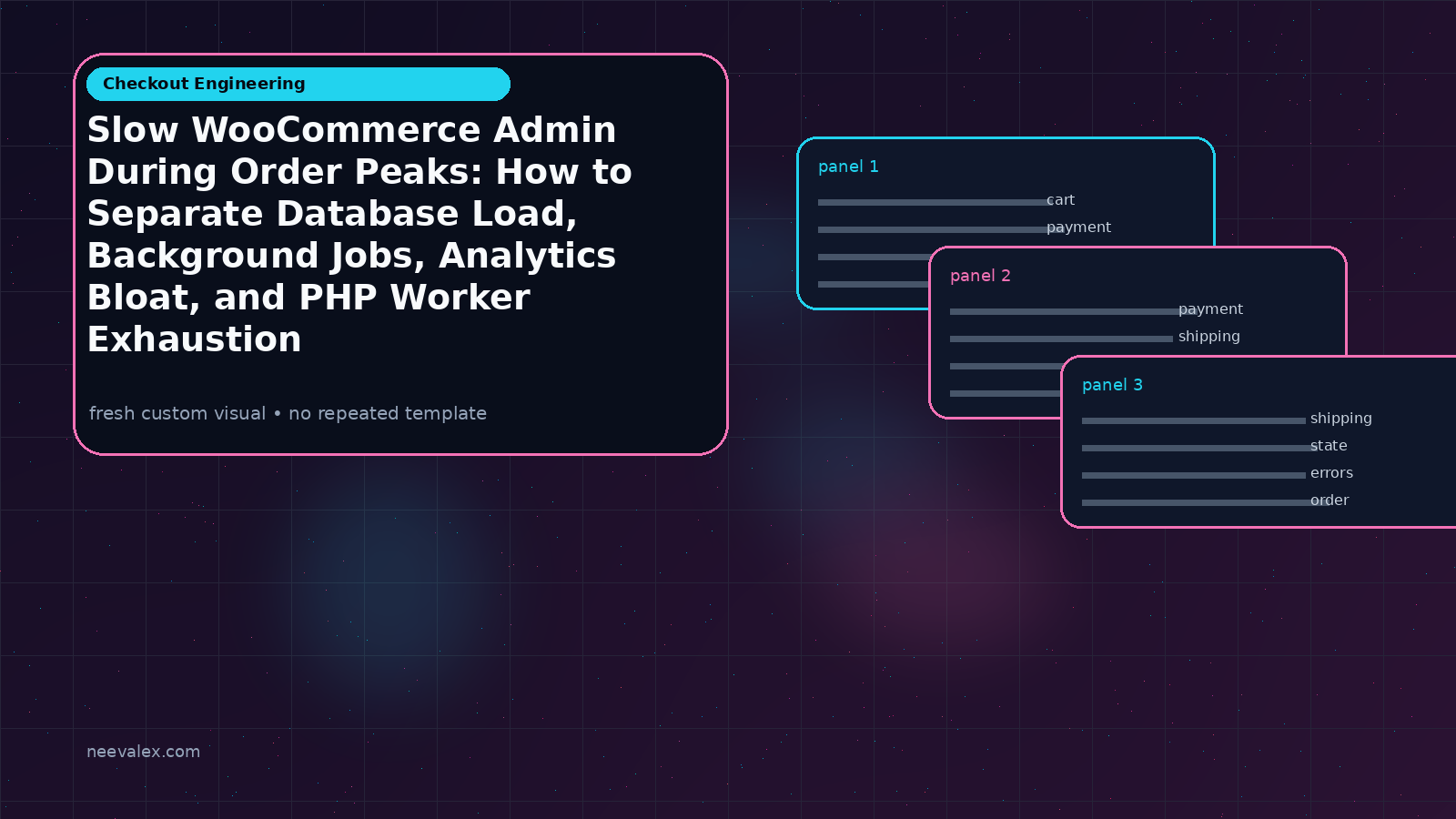 Visual example for Slow WooCommerce Admin During Order Peaks: How to Separate Database Load, Background Jobs, Analytics Bloat, and PHP Worker Exhaustion