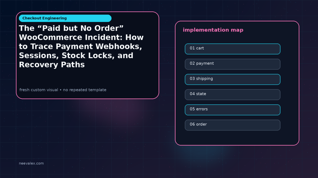 Generated visual related to The “Paid but No Order” WooCommerce Incident: How to Trace Payment Webhooks, Sessions, Stock Locks, and Recovery Paths