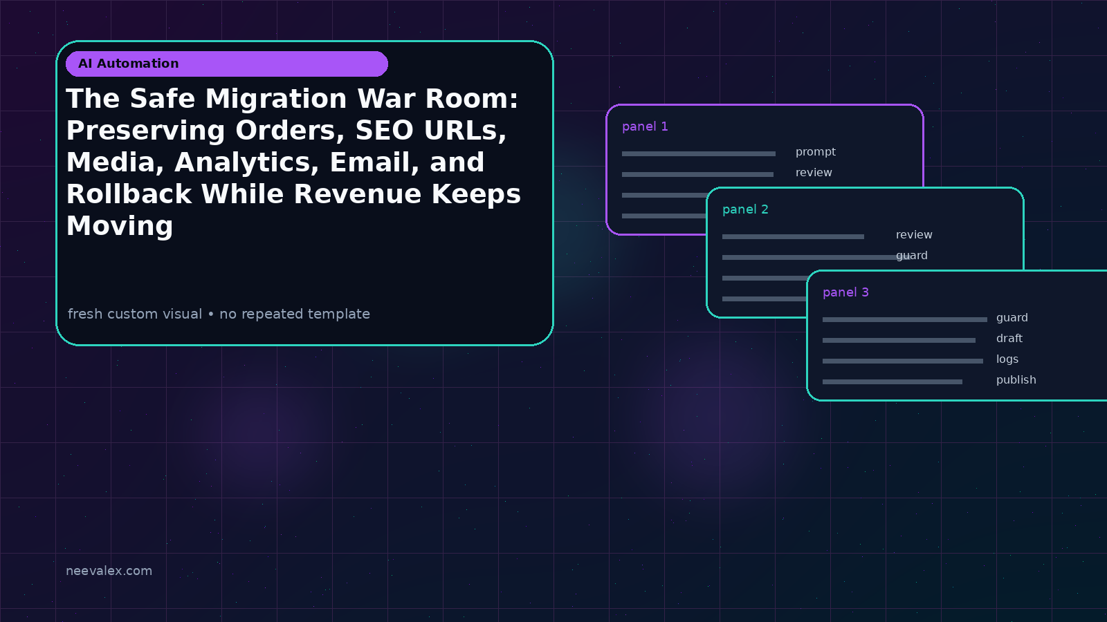 Visual example for The Safe Migration War Room: Preserving Orders, SEO URLs, Media, Analytics, Email, and Rollback While Revenue Keeps Moving