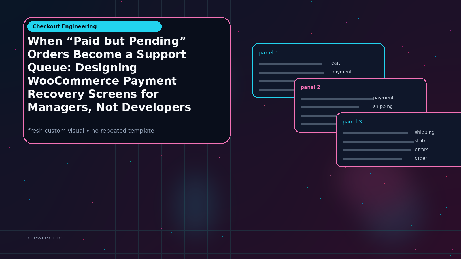 Visual example for When “Paid but Pending” Orders Become a Support Queue: Designing WooCommerce Payment Recovery Screens for Managers, Not Developers