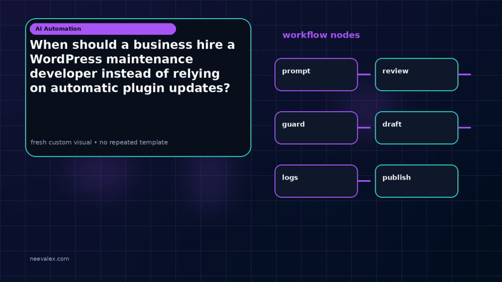 Generated visual related to When should a business hire a WordPress maintenance developer instead of relying on automatic plugin updates?