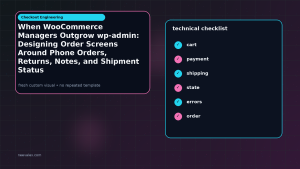 Generated visual related to When WooCommerce Managers Outgrow wp-admin: Designing Order Screens Around Phone Orders, Returns, Notes, and Shipment Status