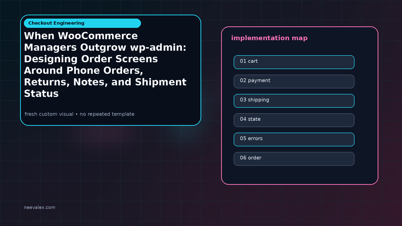 Visual example for When WooCommerce Managers Outgrow wp-admin: Designing Order Screens Around Phone Orders, Returns, Notes, and Shipment Status