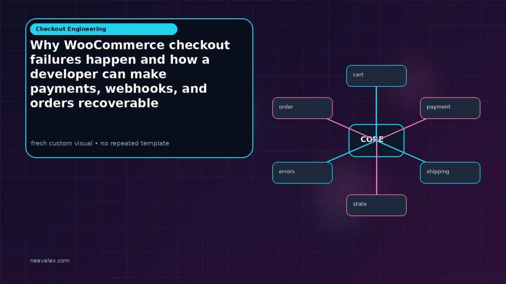 Generated visual related to Why WooCommerce checkout failures happen and how a developer can make payments, webhooks, and orders recoverable
