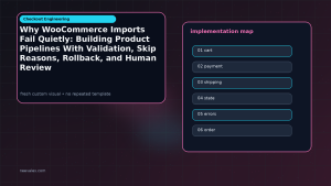 Generated visual related to Why WooCommerce Imports Fail Quietly: Building Product Pipelines With Validation, Skip Reasons, Rollback, and Human Review