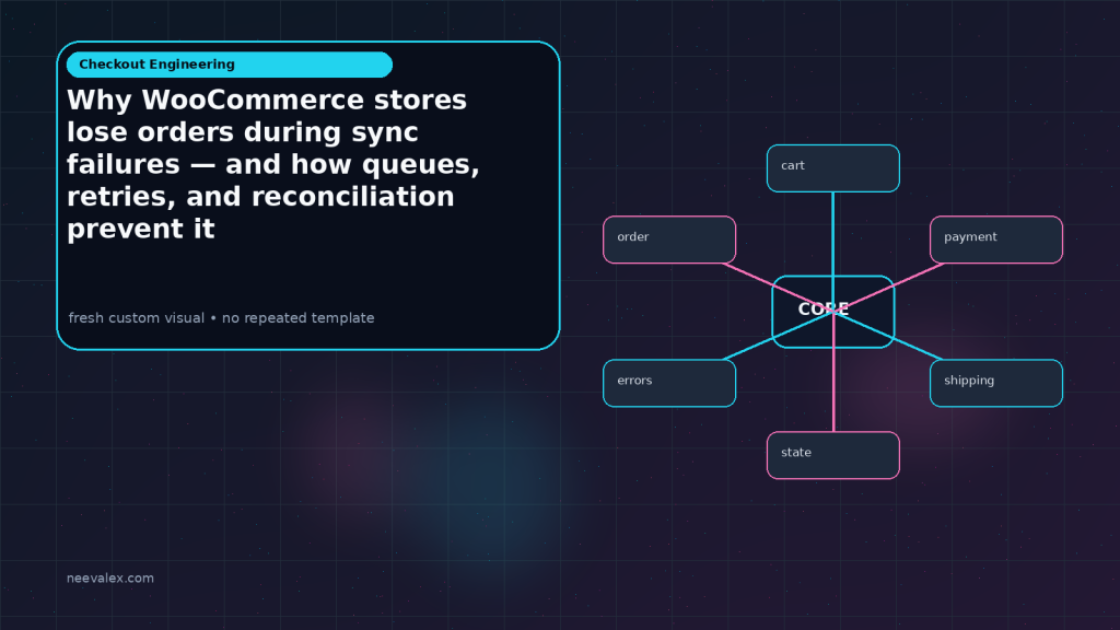 Generated visual related to Why WooCommerce stores lose orders during sync failures — and how queues, retries, and reconciliation prevent it
