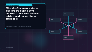 Generated visual related to Why WooCommerce stores lose orders during sync failures — and how queues, retries, and reconciliation prevent it