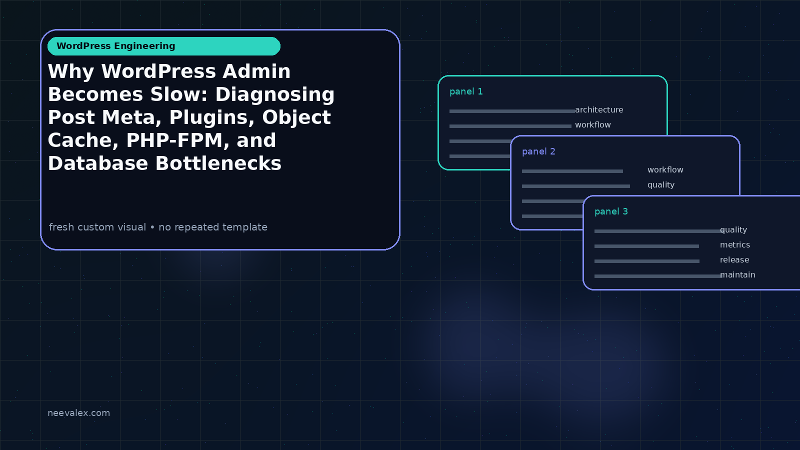 Visual example for Why WordPress Admin Becomes Slow: Diagnosing Post Meta, Plugins, Object Cache, PHP-FPM, and Database Bottlenecks
