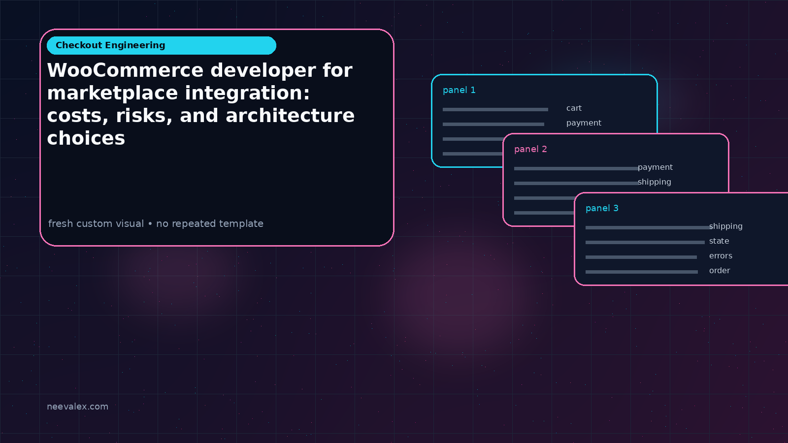 Workflow illustration for WooCommerce developer for marketplace integration: costs, risks, and architecture choices
