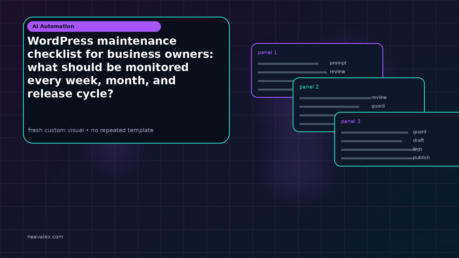 Visual example for WordPress maintenance checklist for business owners: what should be monitored every week, month, and release cycle?