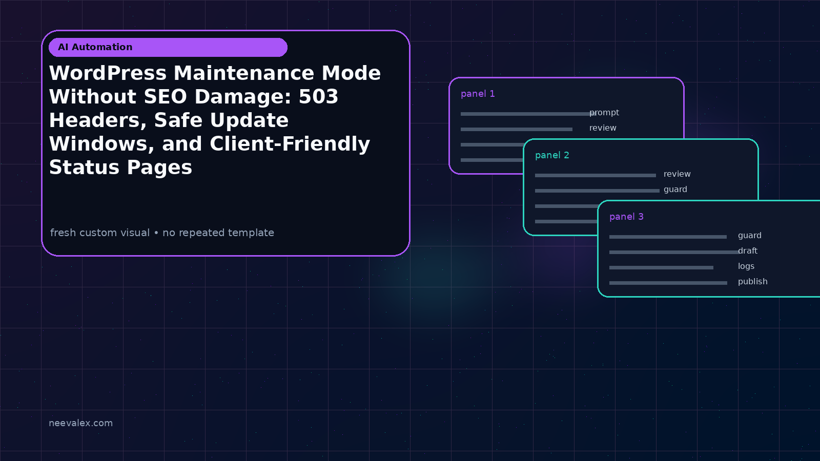 Visual example for WordPress Maintenance Mode Without SEO Damage: 503 Headers, Safe Update Windows, and Client-Friendly Status Pages
