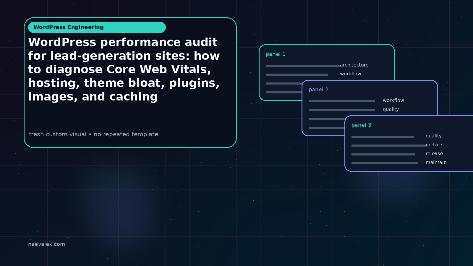 Visual example for WordPress performance audit for lead-generation sites: how to diagnose Core Web Vitals, hosting, theme bloat, plugins, images, and caching