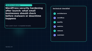 Generated visual related to WordPress security hardening after launch: what small businesses should check before malware or downtime happens